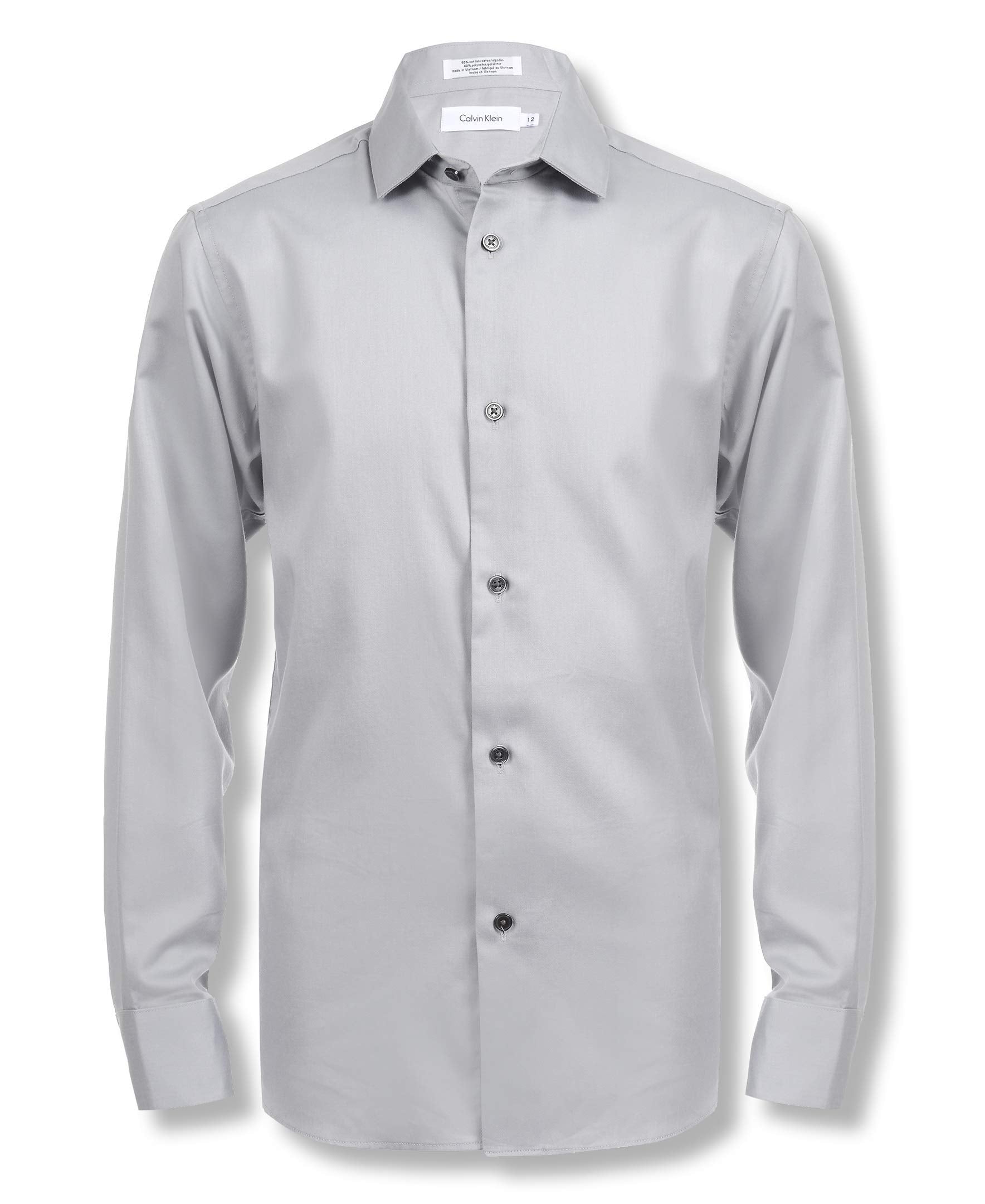 Calvin Klein Boys' Long Sleeve Sateen Dress Shirt, Button-Down Style with Cuffs & Shirttail Hem